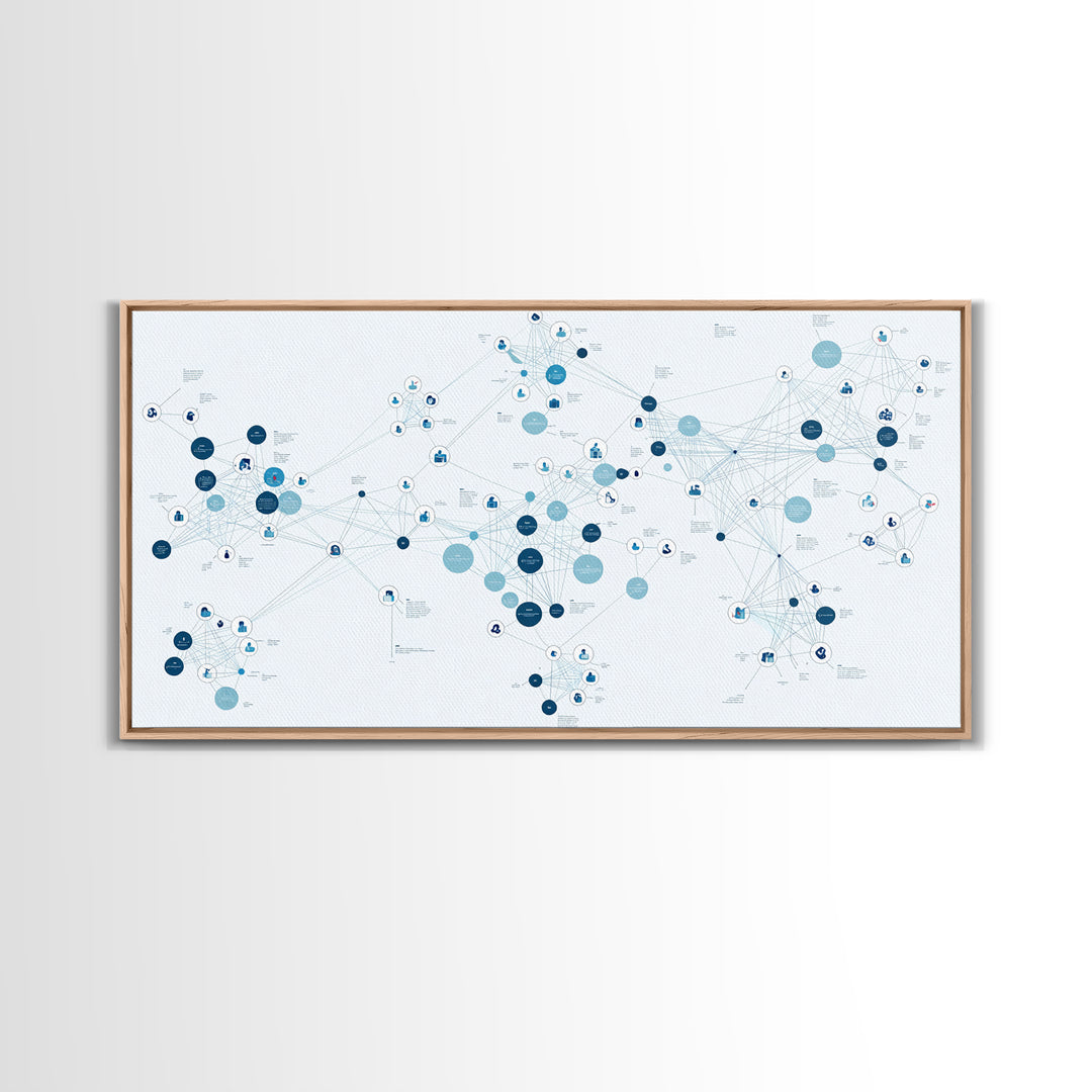 Blue Global Data Network Map Canvas Print, Abstract Wall Art, Modern Office Decor, Minimalist Technology Home Decor Gift