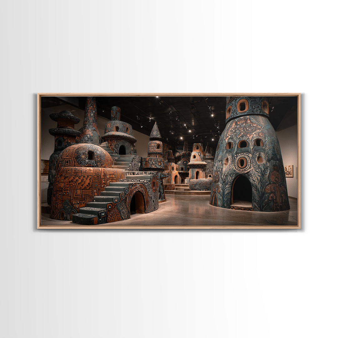Monumental African Ceramic Sculpture Gallery, Framed Canvas Print, African Art Sculpture, Tribal Decor Statement Piece Gift