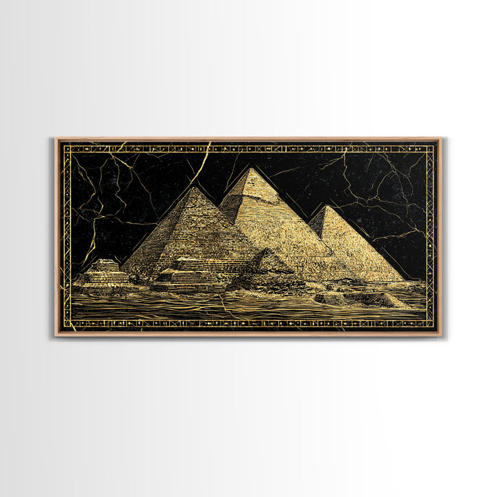 Black Gold Egyptian Pyramids Wall Art, Ancient African Art Print, Luxury Canvas Print, Mystical Statement Home Office Decor Gift