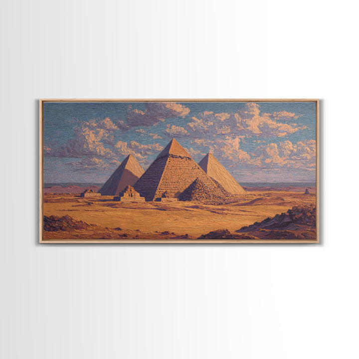 Sunlit Giza Pyramids Desert Wall Art, Egyptian Landscape Canvas Print, Ancient African Art, Warm Earth Tone Decor For Living Room