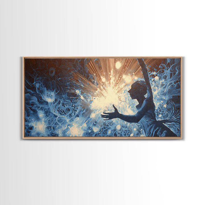 Mystical Blue African Woman Wall Art, Spiritual Abstract Canvas Print, Afrocentric Female Power Art, Dreamy Home Decor Gift