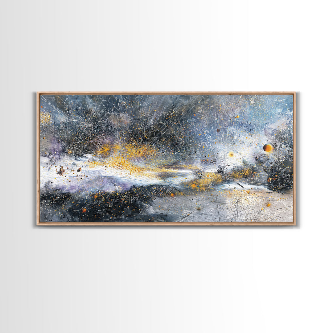Abstract Cosmic Galaxy Wall Art, Blue Gold Modern Canvas Print, Contemporary Abstract Art, Luxury Office Decor Housewarming Gift