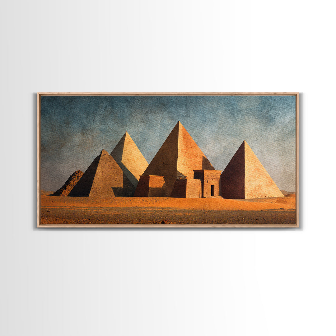 Earthy Egyptian Pyramids Desert Wall Art, Ancient African Canvas Print, Minimalist Landscape Art, Cultural Home Decor Gift