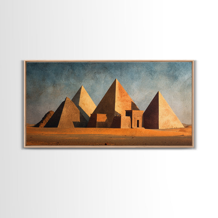 Earthy Egyptian Pyramids Desert Wall Art, Ancient African Canvas Print, Minimalist Landscape Art, Cultural Home Decor Gift