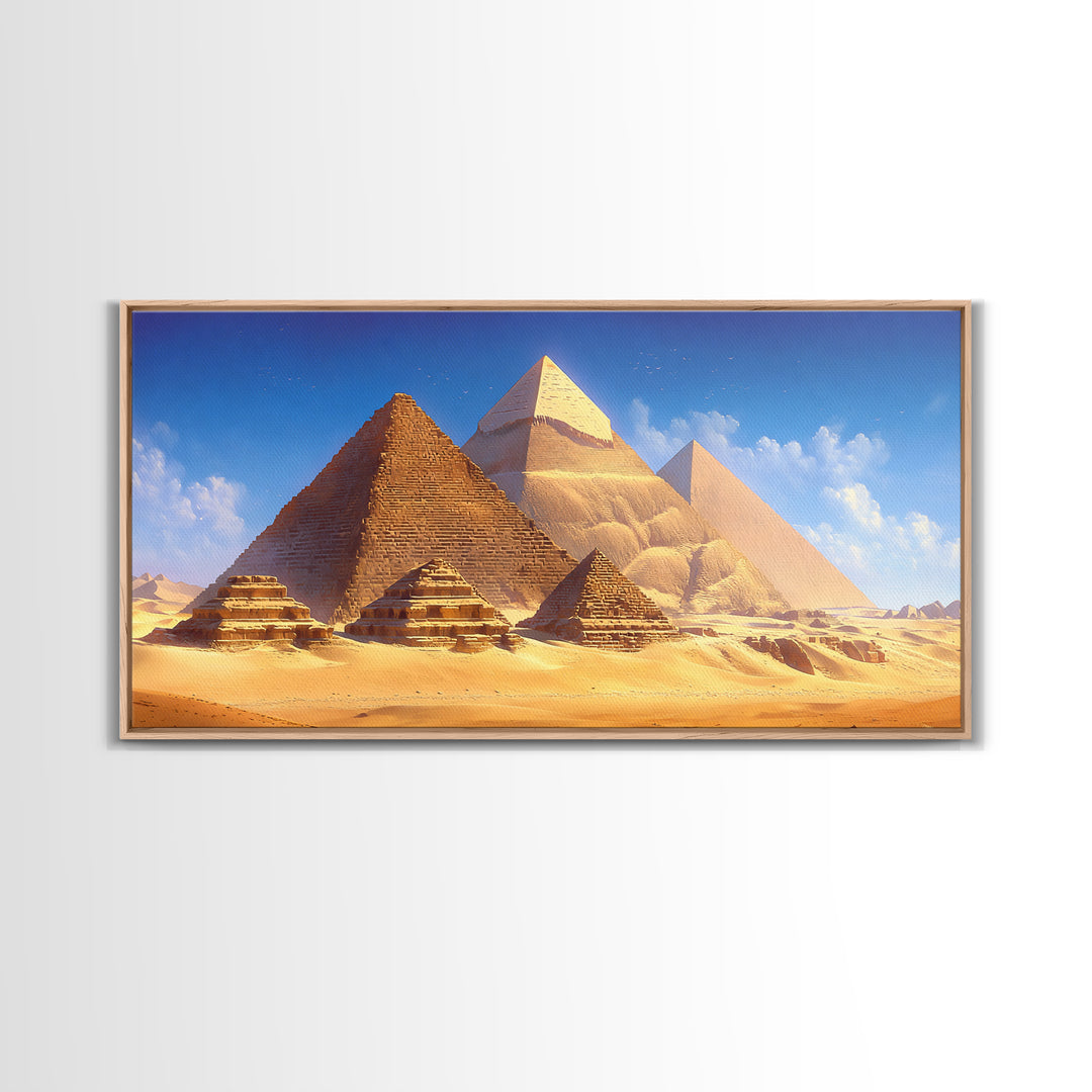 Golden Egyptian Pyramids And Sphinx Desert Wall Art, African Egyptian Art, Ancient African Art, Africa Poster Print Home Decor