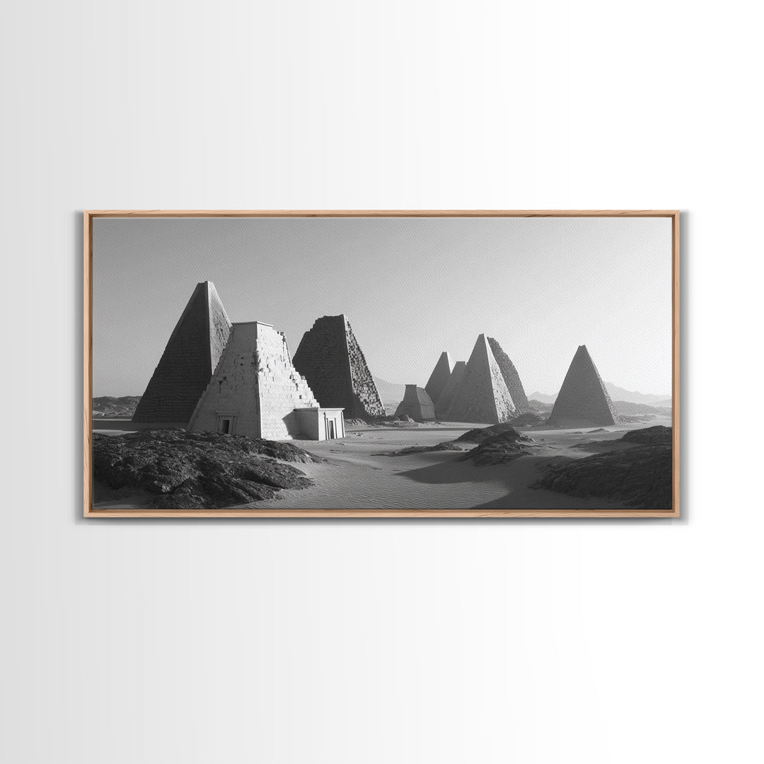 Black And White Nubian Pyramids Desert Canvas Print, African Egyptian Art, Ancient African Art, Minimalist Wall Art Decor