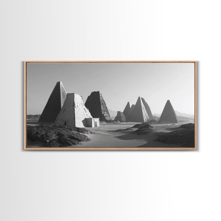 Black And White Nubian Pyramids Desert Canvas Print, African Egyptian Art, Ancient African Art, Minimalist Wall Art Decor