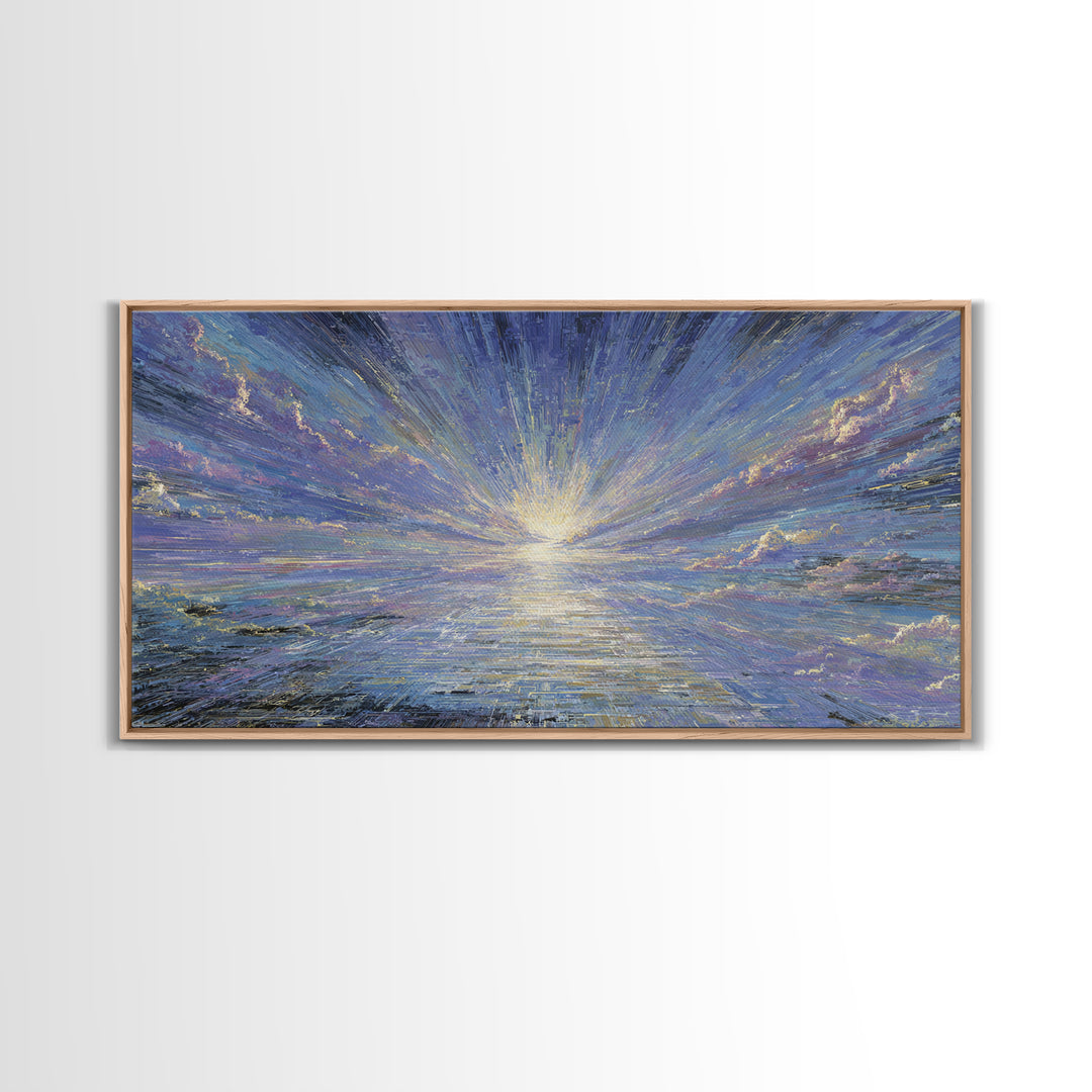 Radiant Sunrise Over Shimmering Ocean Wall Art, Blue Wall Art, Nature Scene Art, Modern Canvas Art, Living Room Decor Gift