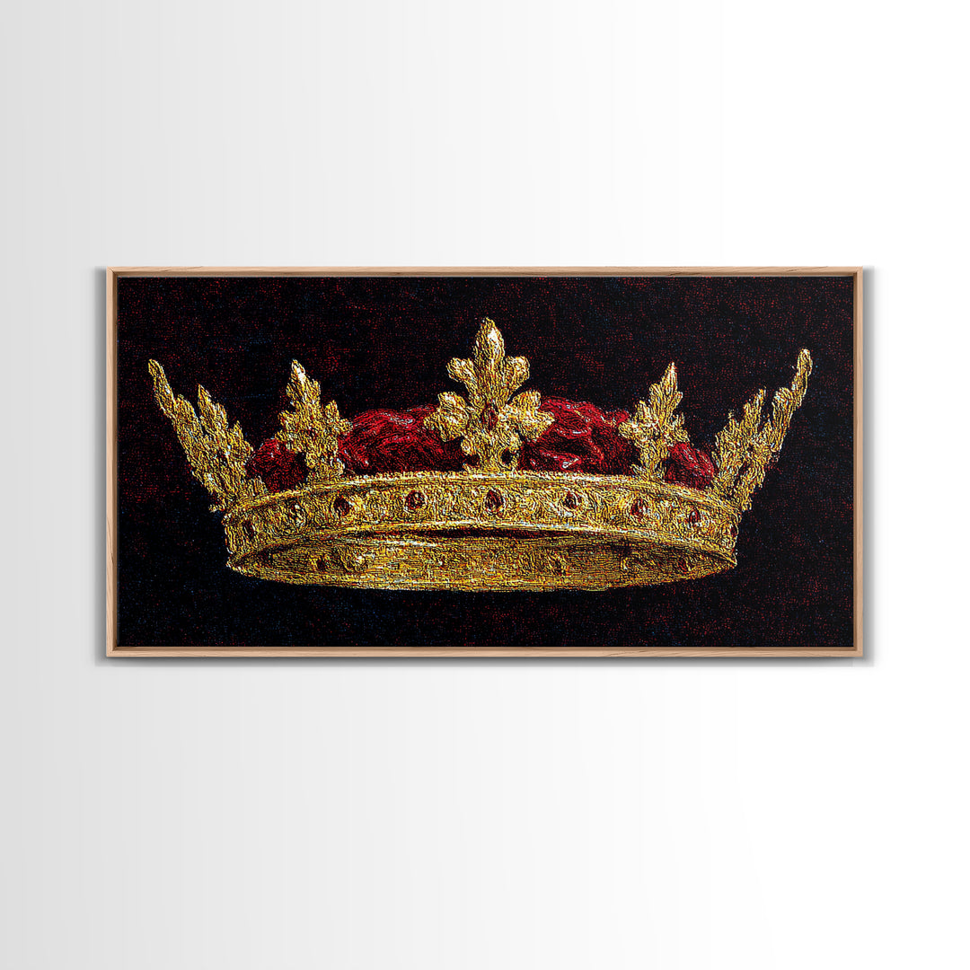 Golden Royal Crown Framed Canvas Print, Black And Gold Wall Decor, Regal Jewel Painting, Luxury Statement Home Decor Gift For Him
