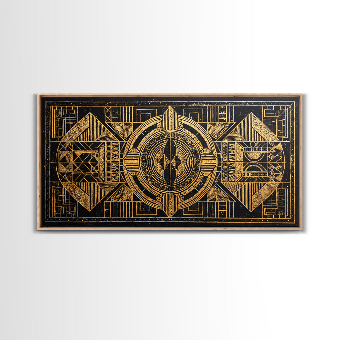 Gold Tribal Geometric Pattern Canvas Print, African Abstract Wall Art, Afrocentric Decor, Black Gold Luxury Home Decor, Statement Decor