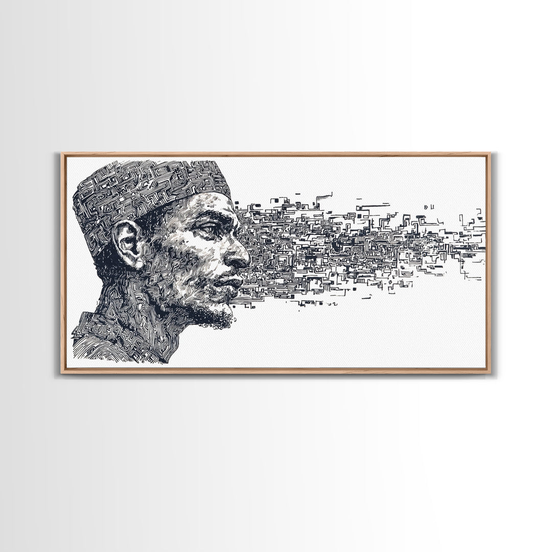 African Man Digital Profile Canvas Print, Abstract Black Portrait Wall Art, Modern Afrocentric Decor, Unique Office Artwork