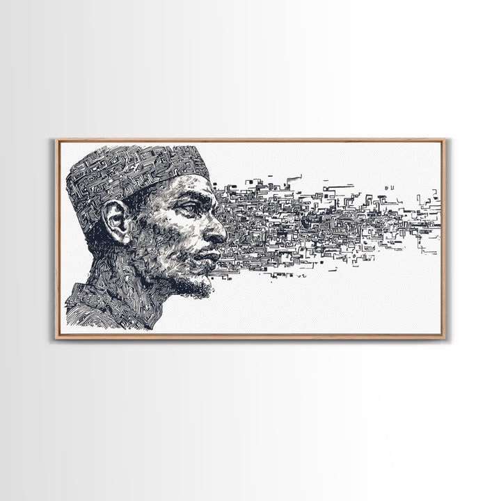 African Man Digital Profile Canvas Print, Abstract Black Portrait Wall Art, Modern Afrocentric Decor, Unique Office Artwork