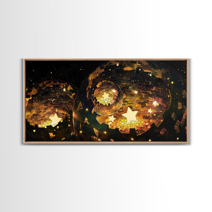 Golden Star Lantern Domes At Night Wall Art, Afrofuturism Decor, Modern African Inspired Canvas, Boho Home Decor Gift For Her