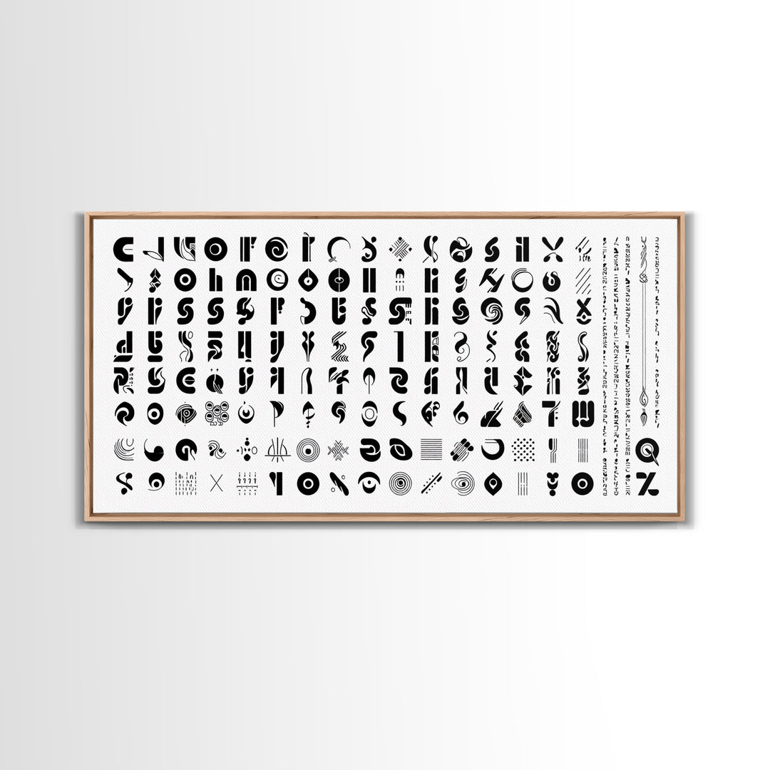 Black Abstract Symbol Alphabet On White Wall Art, African Patterns, Geometric Wall Art, Minimalist Canvas Print Decor Gift