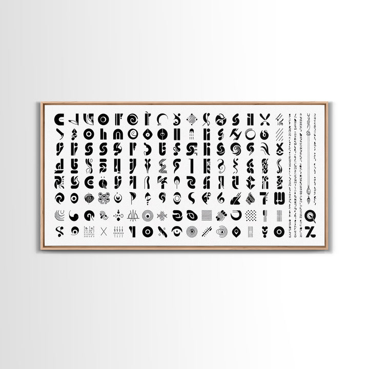 Black Abstract Symbol Alphabet On White Wall Art, African Patterns, Geometric Wall Art, Minimalist Canvas Print Decor Gift