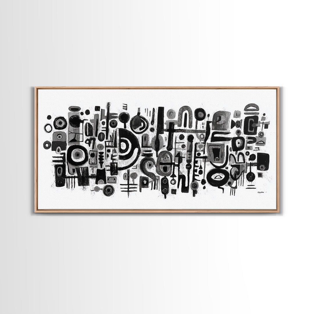 Black And White Tribal Shapes Canvas Print, Abstract African Art, Geometric Wall Decor, Modern Afrocentric Artwork For Home