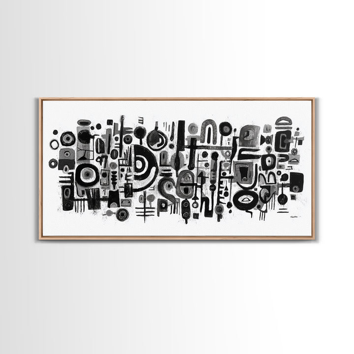 Black And White Tribal Shapes Canvas Print, Abstract African Art, Geometric Wall Decor, Modern Afrocentric Artwork For Home
