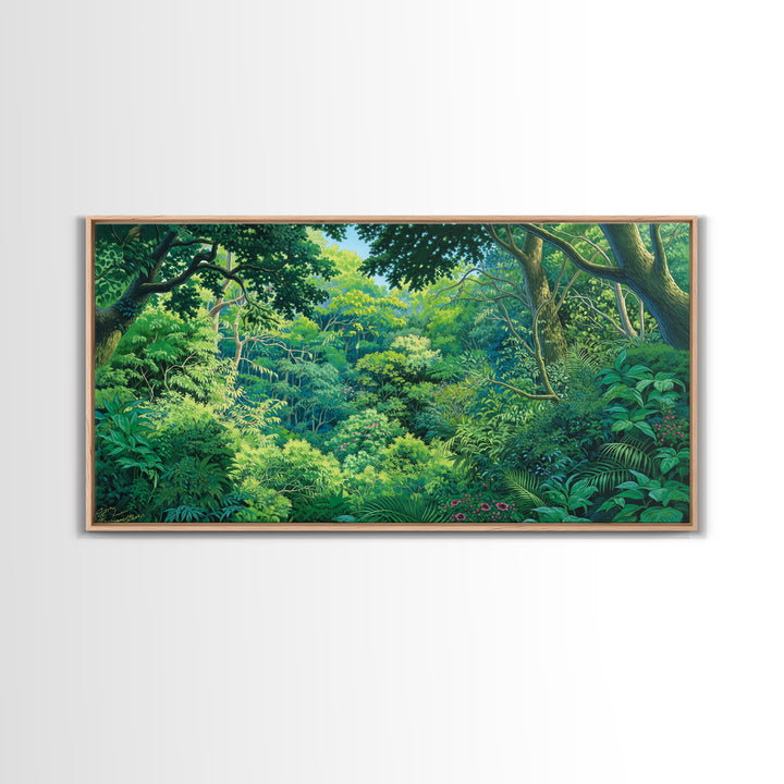 Vibrant Green Jungle Canopy Wall Art, African Landscape Canvas Print, Tropical Botanical Decor, Bright Living Room Gift Idea