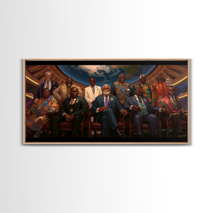 African Dignitaries Beneath Earth Canvas Print, Pan African Wall Art, Black History Decor For Executive Office Wall Decor