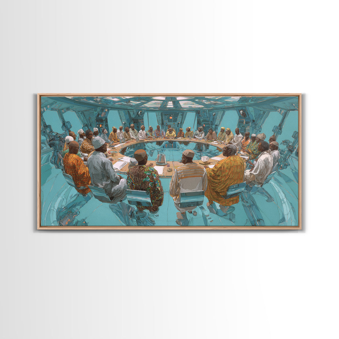 Futuristic Roundtable Leaders Canvas Print, African Wall Art, Modern African Art, Afrocentric Wall Art, Office Decor Gift