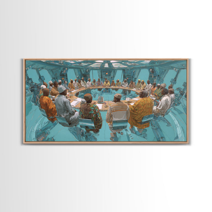 Futuristic Roundtable Leaders Canvas Print, African Wall Art, Modern African Art, Afrocentric Wall Art, Office Decor Gift