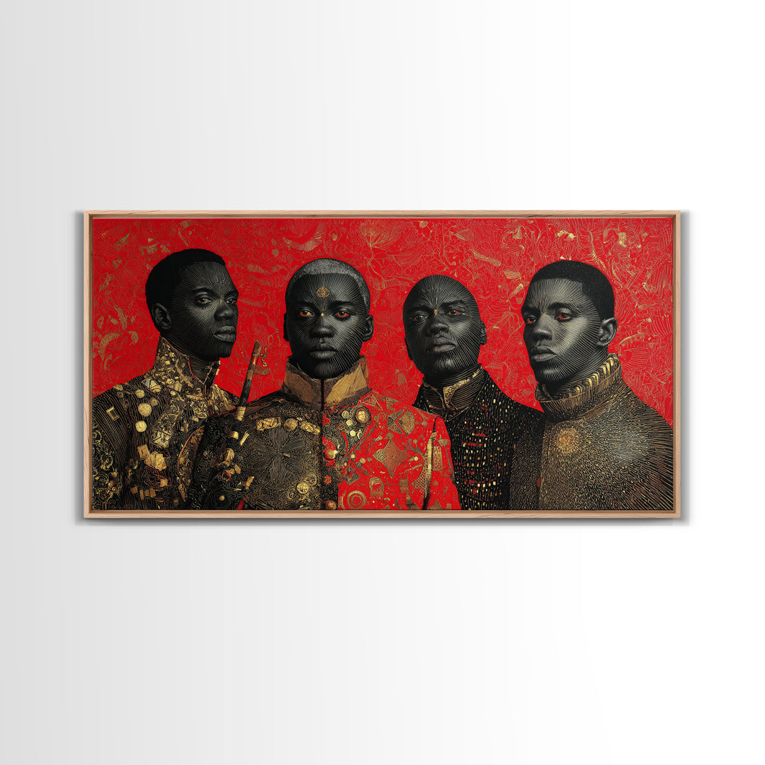 Four Regal African Warrior Portraits Canvas Print, Black Art, African Warrior Art, Tribal Art Decor, Bold Wall Decor Gift