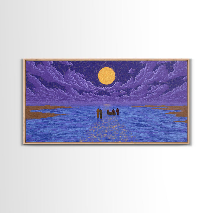 Purple Moonlit Ocean Journey Wall Art, African Inspired Art, Dreamy Wall Art, Spiritual Wall Decor, Mystical Wall Art Gift
