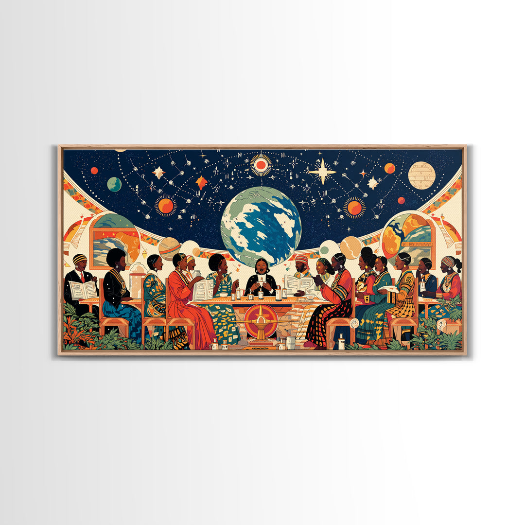 Afrocentric Women Planning Under Stars Wall Art, African Women Art, Black Girl Magic, Ankara Wall Art, Feminine Home Decor