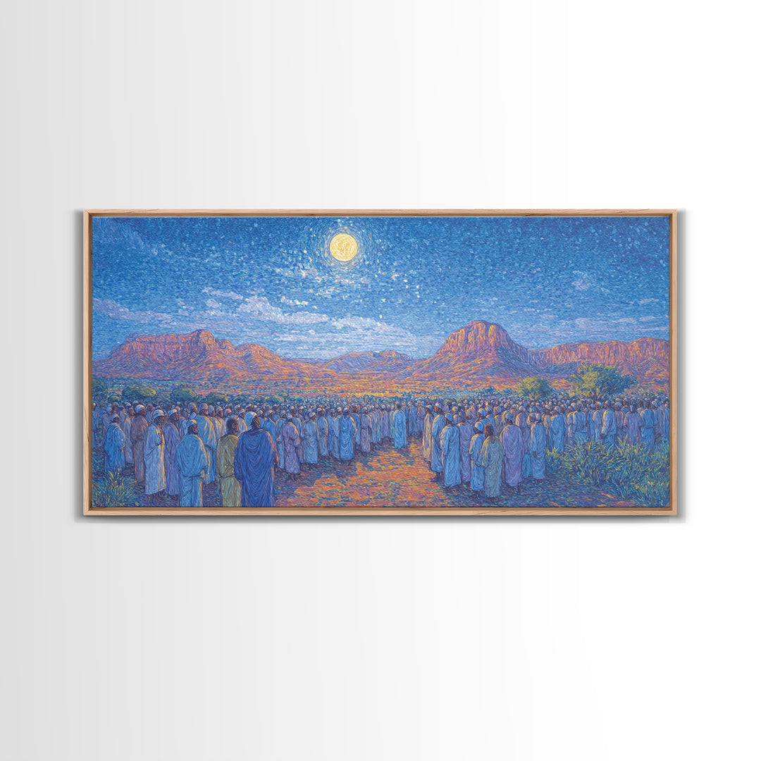 Moonlit African Desert Pilgrimage With Mountain Canvas Print, African Landscape, South African Art, Serene Living Room Decor
