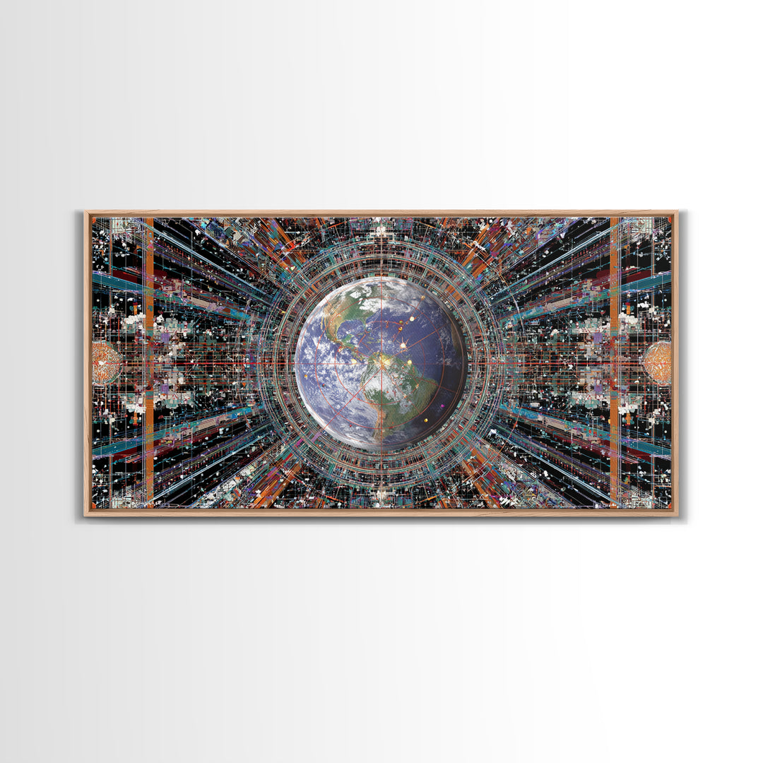 Afrofuturist Earth Data Portal Canvas Print, Digital Art Africa, Modern African Art, Futuristic Office Wall Decor For Tech Lovers