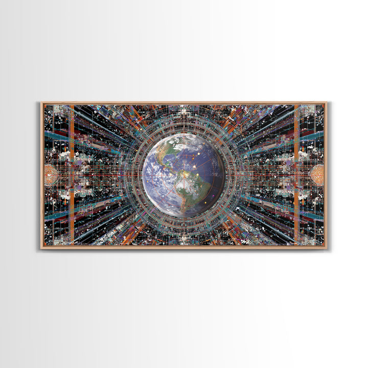 Afrofuturist Earth Data Portal Canvas Print, Digital Art Africa, Modern African Art, Futuristic Office Wall Decor For Tech Lovers