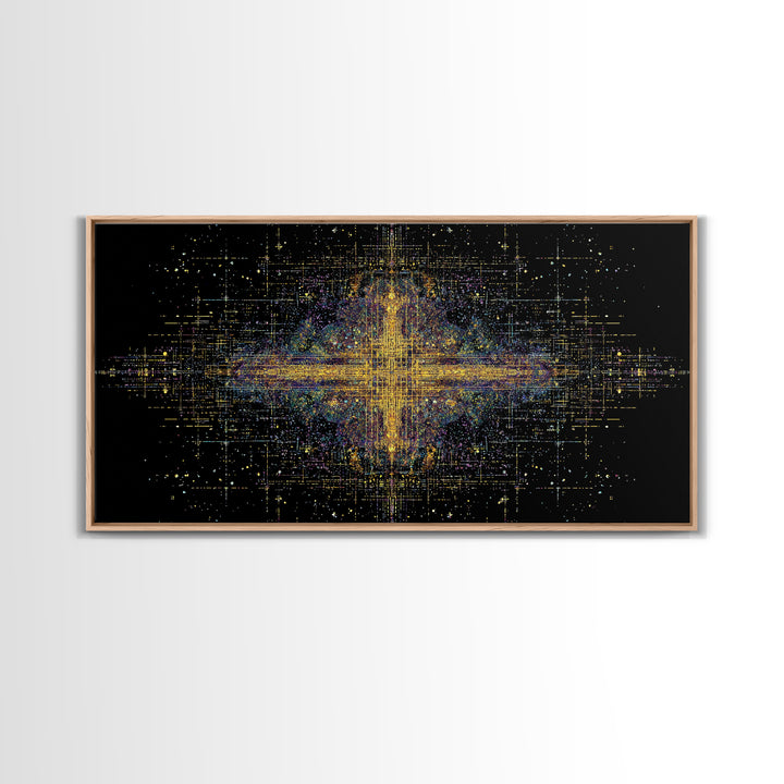 Radiant Gold Starburst Energy On Black Canvas Print, Abstract African Art, Spiritual Wall Art, Luxury Modern Decor For Office