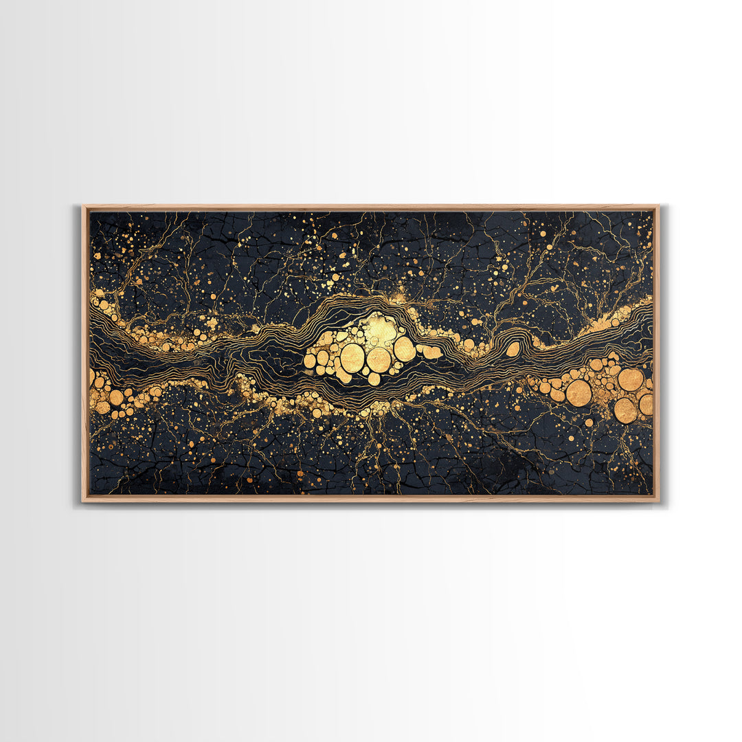 Black Gold Molten River Abstract Wall Art, Luxury Canvas Print, Earth Tone Modern Decor For Living Room And Office Decor Gift