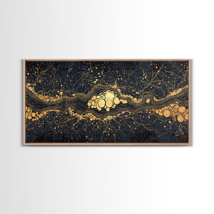 Black Gold Molten River Abstract Wall Art, Luxury Canvas Print, Earth Tone Modern Decor For Living Room And Office Decor Gift