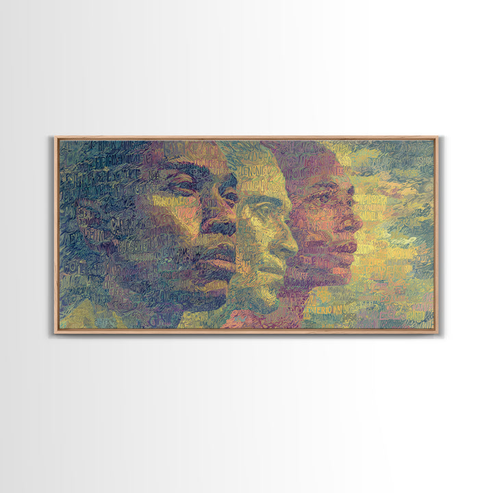 Layered African Faces In Abstract Script Canvas Print, Modern African Art Decor, Afrocentric Portrait Wall Art For Home Decor