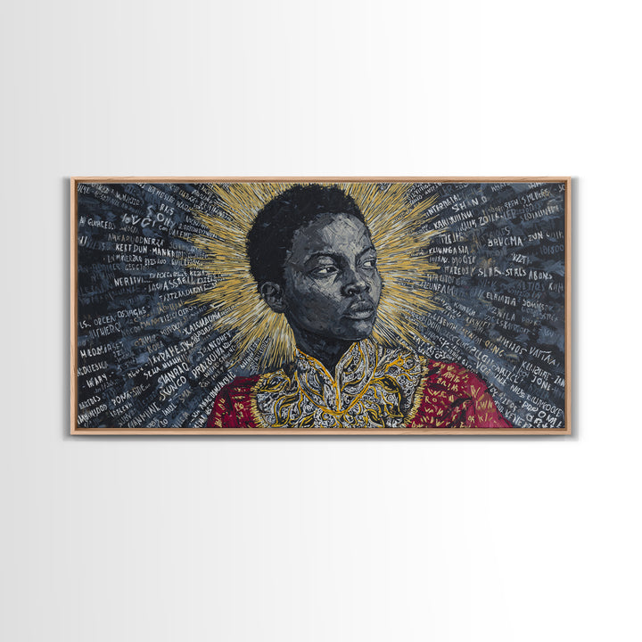 Young Black Boy Portrait With Golden Halo Framed Canvas Print, African American Art, Black History Decor, Empowerment Gift