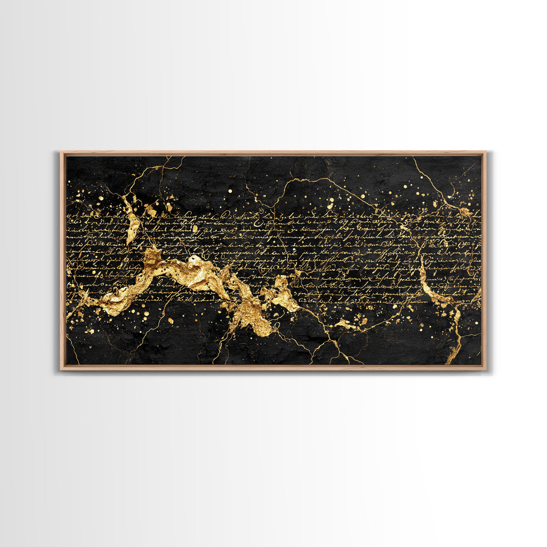 Black And Gold Abstract Script Wall Art, African Inspired Map Decor, Luxury Canvas Print, Modern Afrocentric Home Decor Gift