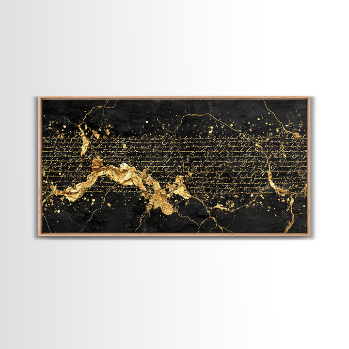 Black And Gold Abstract Script Wall Art, African Inspired Map Decor, Luxury Canvas Print, Modern Afrocentric Home Decor Gift