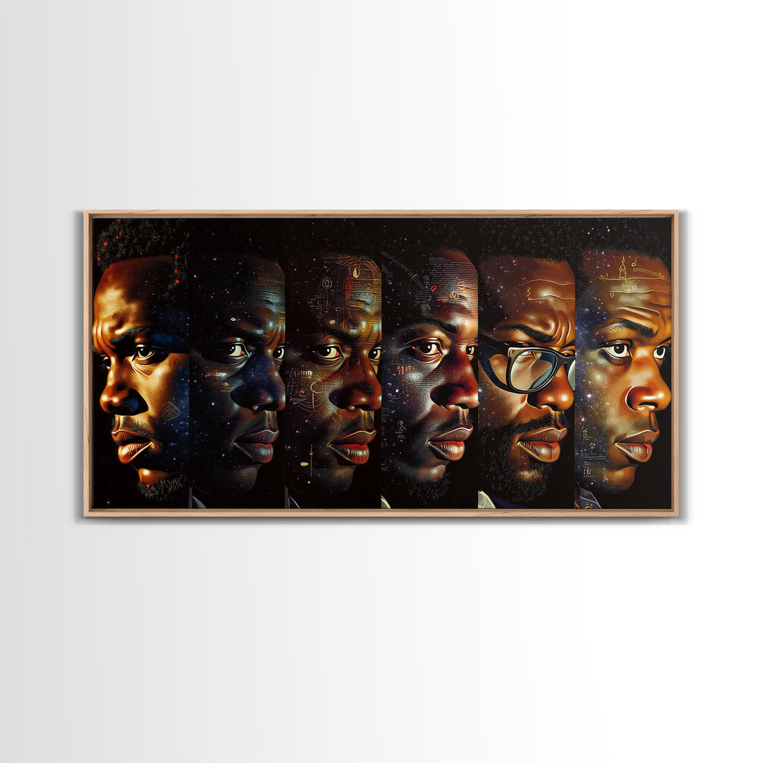 Six Black Men Portraits In Golden Light Canvas Print, Modern Black Art, African American Wall Art, Masculine Home Decor Gift