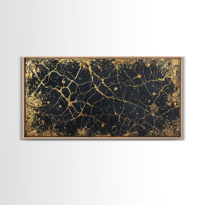 Black Gold Cracked Marble Wall Art, Abstract African Art Print, Luxury Canvas Decor, Earth Tone Textured Statement Piece