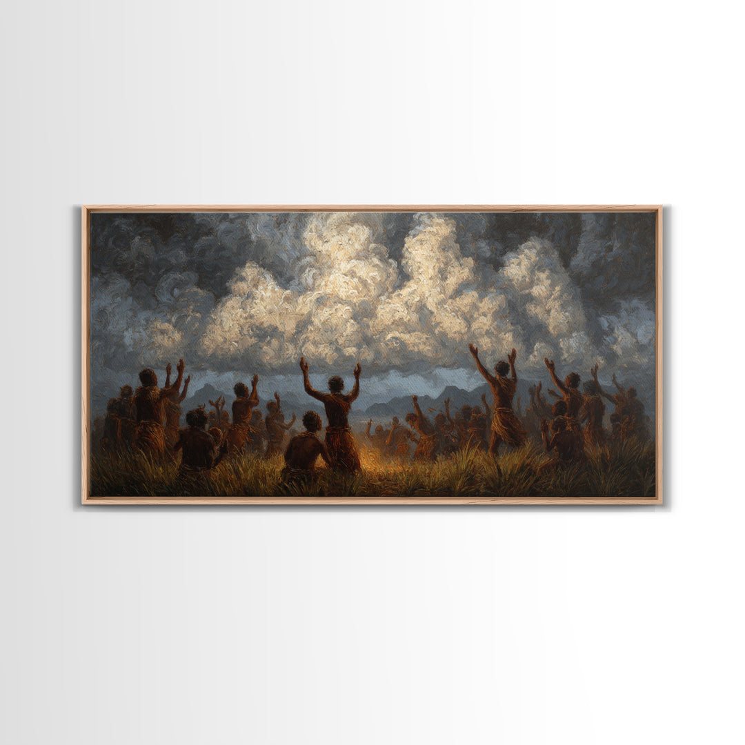 African Celebration Under Storm Clouds Wall Art, Afrocentric Culture Print, Black People Decor, Dramatic Safari Landscape