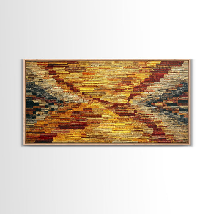 Rustic Mud Cloth Sunset Abstract Wall Art, African Fabric Print, Earth Tone Textile Decor, Boho Cultural Home Decor Gift