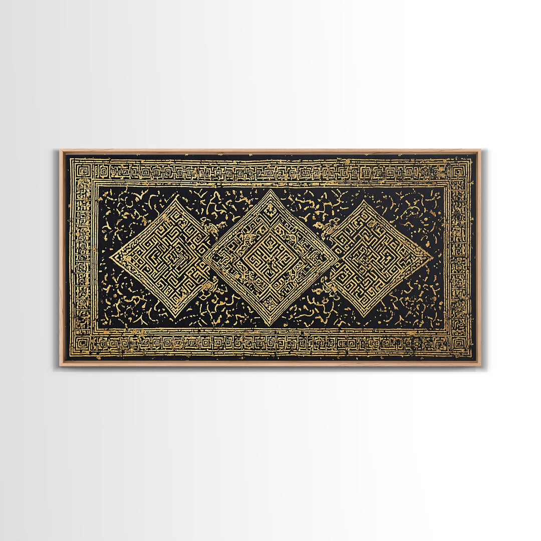 Ornate Black Gold African Pattern Wall Art, Luxury Canvas Decor, Tribal Geometric Print, Elegant Cultural Home Decor Gift
