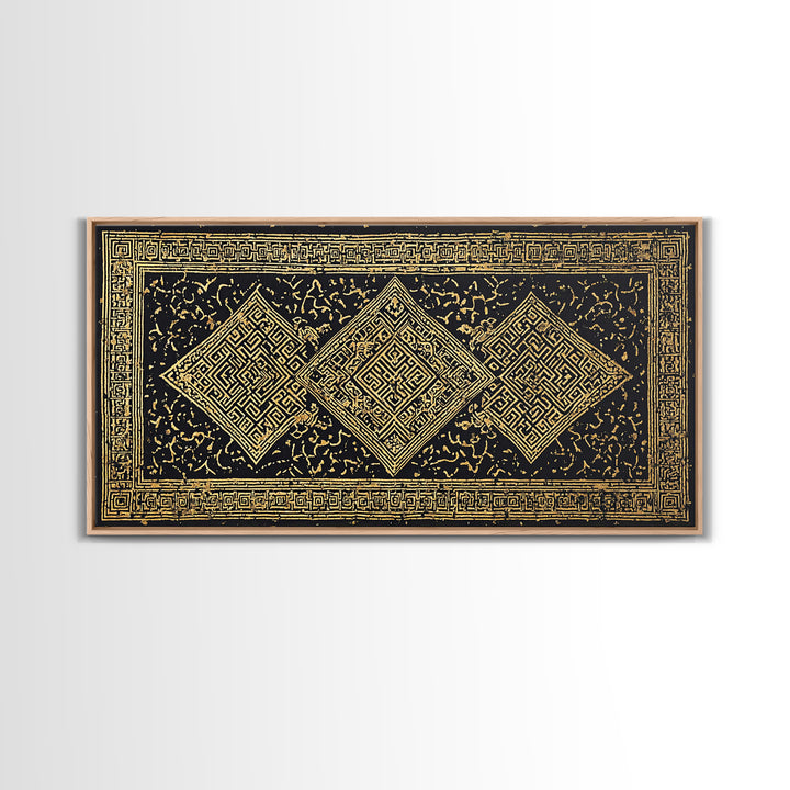 Ornate Black Gold African Pattern Wall Art, Luxury Canvas Decor, Tribal Geometric Print, Elegant Cultural Home Decor Gift