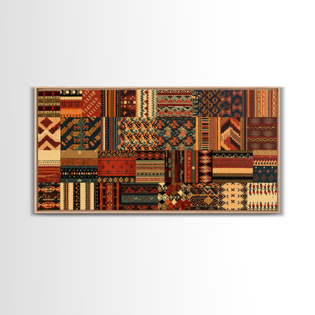 Tribal Ankara Quilt Textile Canvas Print, African Fabric Patterns, Boho Wall Decor, Ethnic Art Print For Modern Home Decor