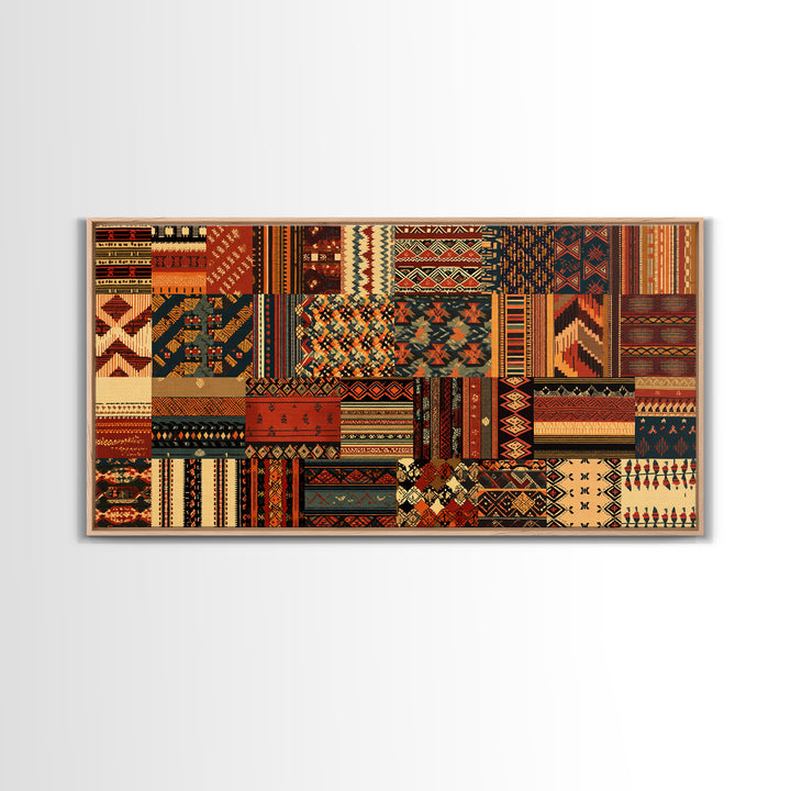 Tribal Ankara Quilt Textile Canvas Print, African Fabric Patterns, Boho Wall Decor, Ethnic Art Print For Modern Home Decor