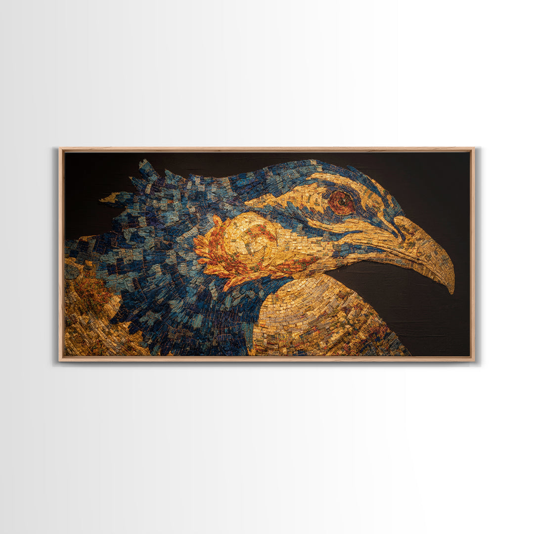 Blue And Gold African Bird Portrait Wall Art, Textured Safari Animal Artwork, Bold Modern African Decor Canvas Gift For Living Room
