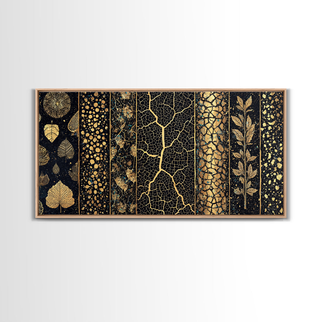 Black And Gold African Patterns Canvas Print, Luxury Abstract Tribal Textile Wall Decor, Modern Boho Home Decor Gift For Office