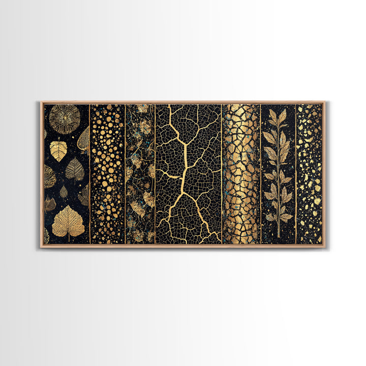 Black And Gold African Patterns Canvas Print, Luxury Abstract Tribal Textile Wall Decor, Modern Boho Home Decor Gift For Office