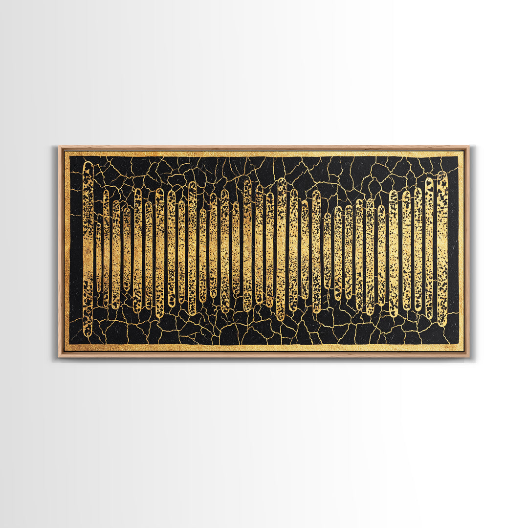 Black Gold African Textile Lines Wall Art, Abstract African Art Print, Tribal Pattern Canvas, Modern Afrocentric Decor Gift